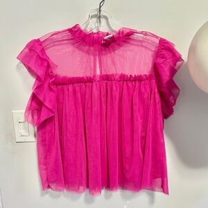 Dark Pink Ruffled Sheer Tulle Babydoll Crop Top